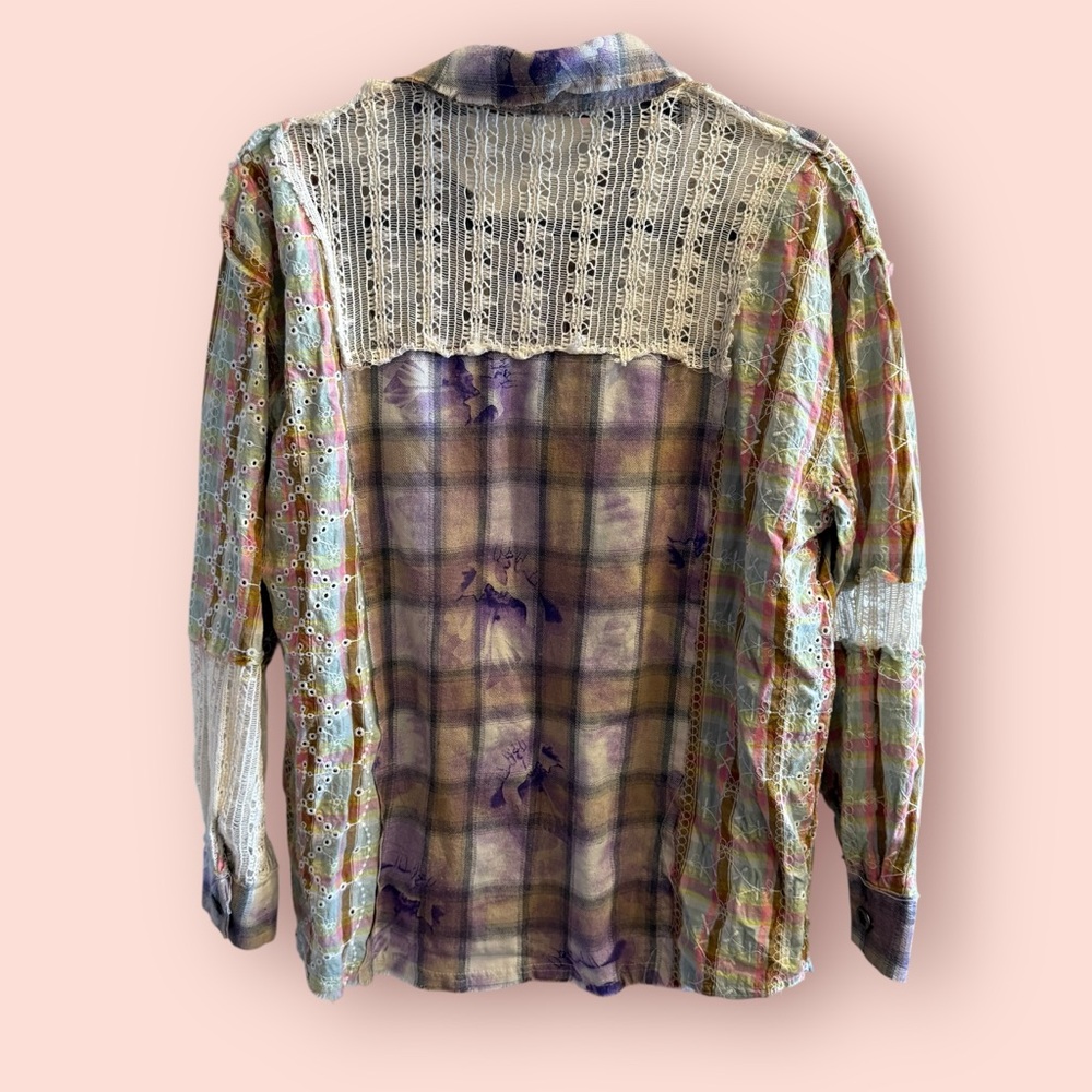 POL Patchwork Plaid & Lace Button Down - image 3
